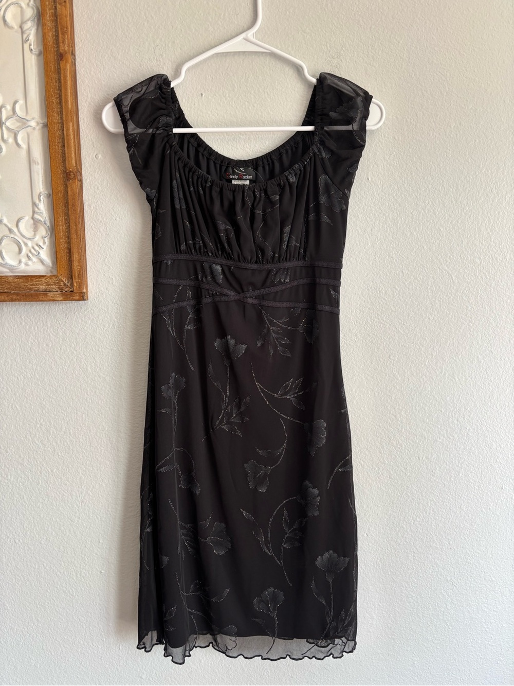 Candy Rocket Women’s Dress Sz Large Vintage Y2K NWT Black Glitter Floral sheer